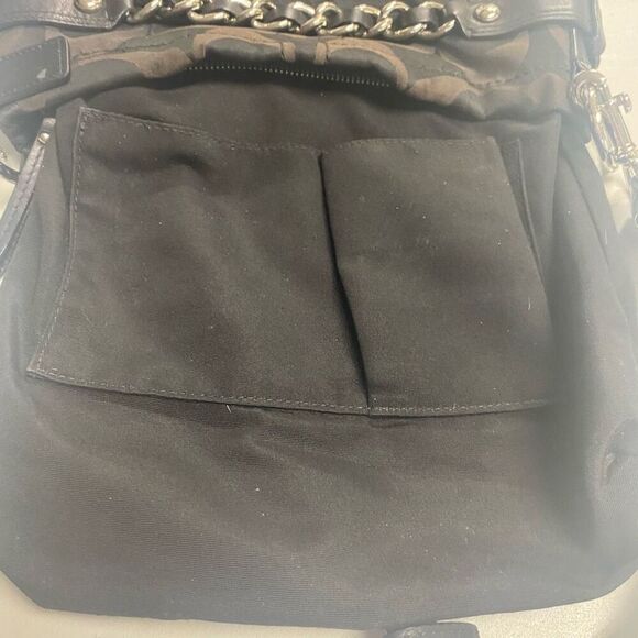 COACH F18862 Black Signature Chain Leather Canvas Crossbody Shoulder Bag SEE DES - Picture 7 of 10